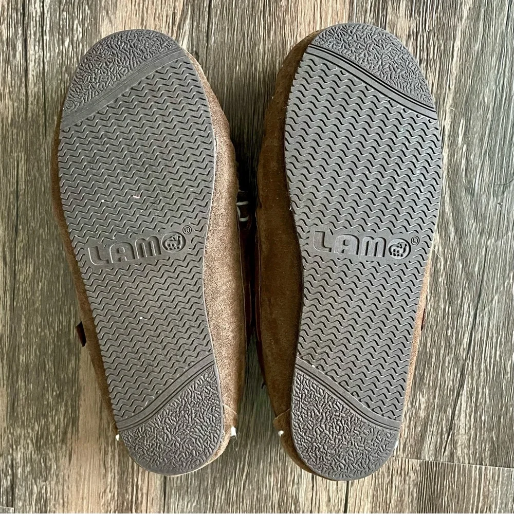 Lam Brown Suede Slippers Size 12 Toddler Faux Fur Lining Moccasins House Shoes